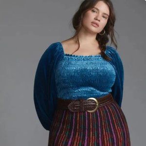 Anthro Puff Sleeve Smocked Velvet Top 3X